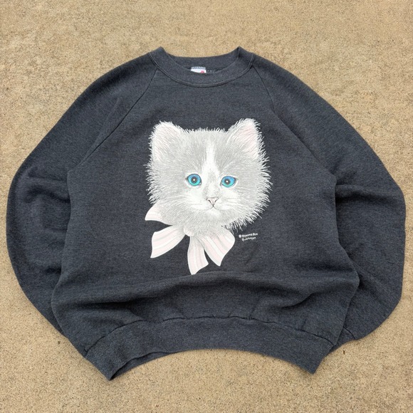 Jerzees Tops - Vintage Jerzees Morning Sun Cat Graphic Sweatshirt Gray Raglan Medium Grannycore